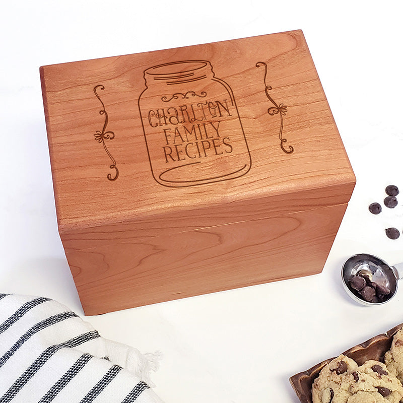 Personalized Recipe Card Box - Family Canning Jar Design