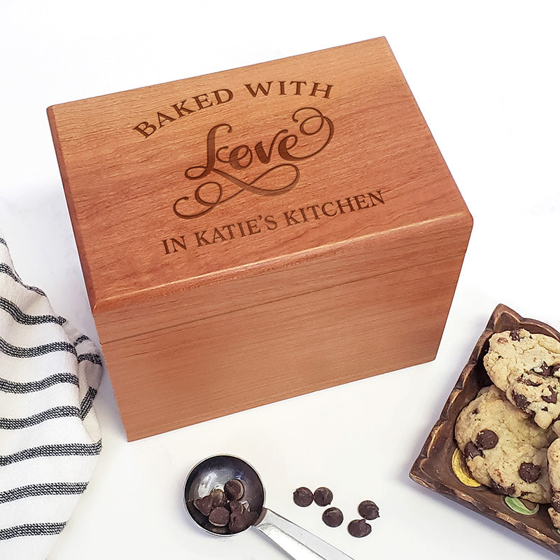 Personalized Wood Recipe Box - Engraved Custom Kitchen Gifts