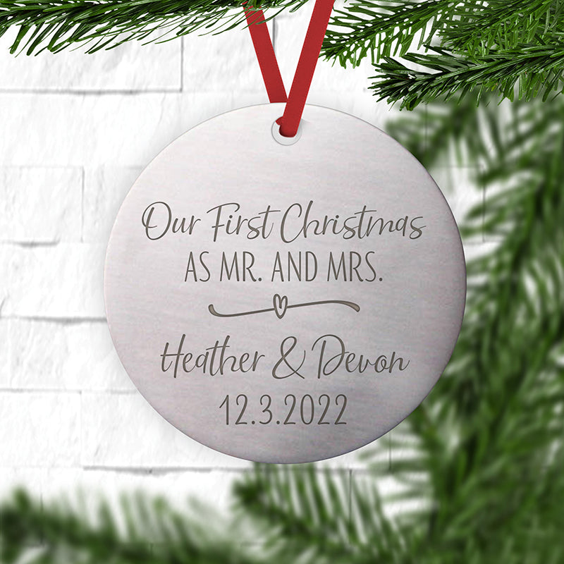 Dried Floral Wood Ornament- First Christmas as Mr and Mrs – Pixels and Wood