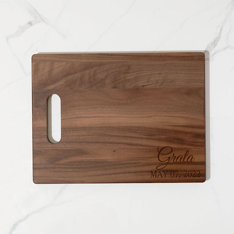 Custom Engraved Cutting Board w/Handle - Walnut