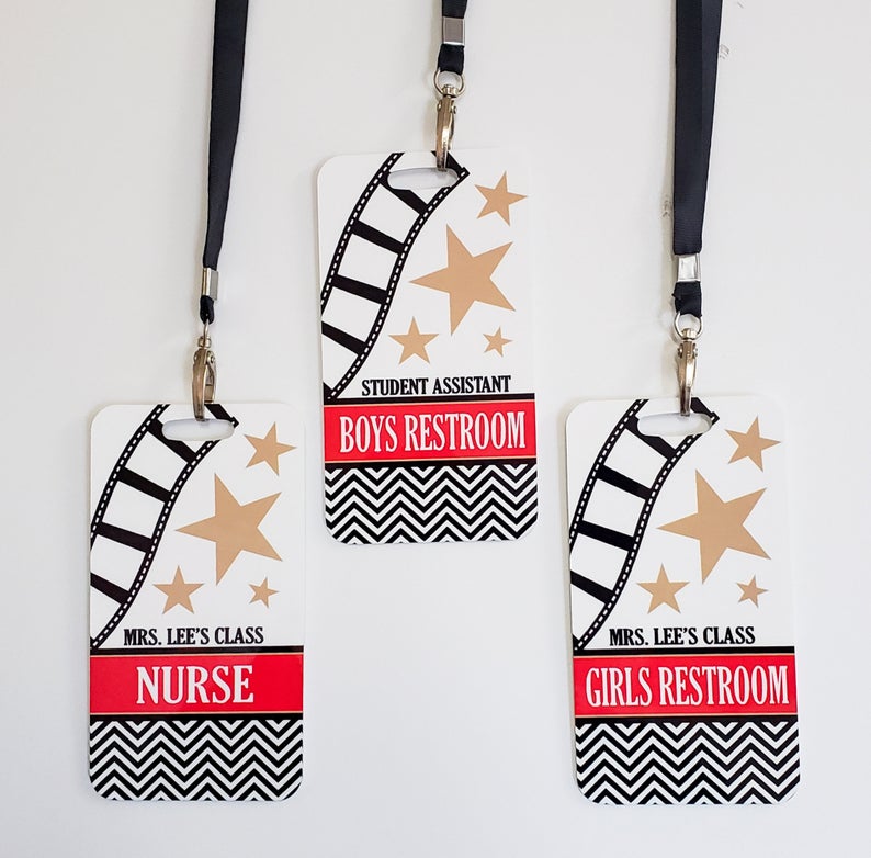In the Movies Hall Pass Set - Classroom Accessories - Personalized