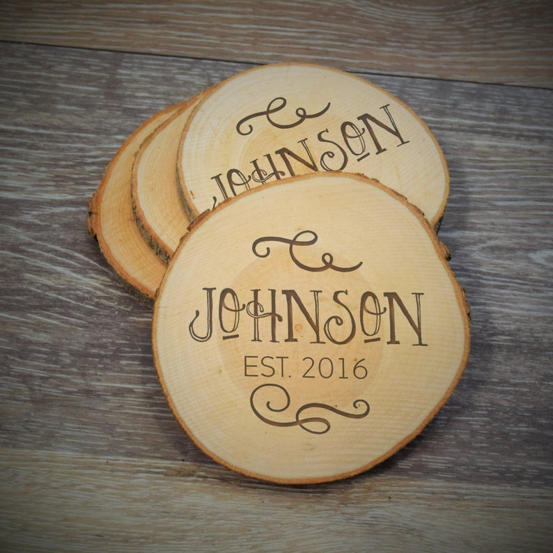 Customizable Wooden Square Coasters - Monogram - Set of 4 Coasters Only