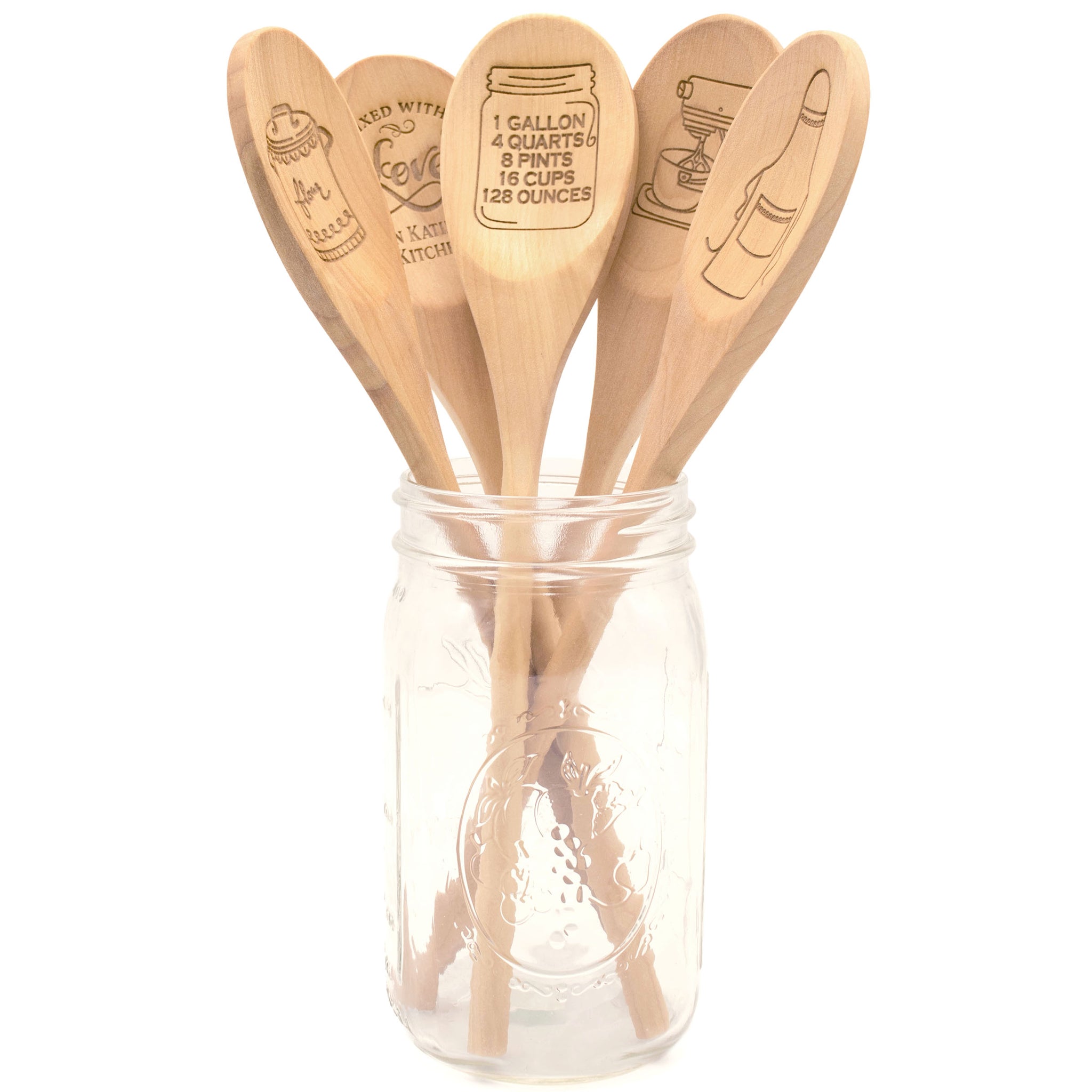 4-Piece Bamboo Kitchen Tool Kit  Custom Engraved Wooden Spoon Sets