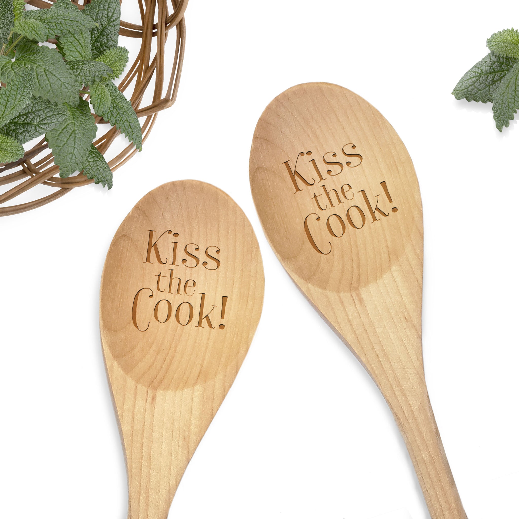 Kiss The Cook Wood Spoon - Kitchen Gift For Her